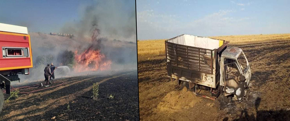 حريق يلتهم 54 هكتار قمح وإصابة شخصين بحروق